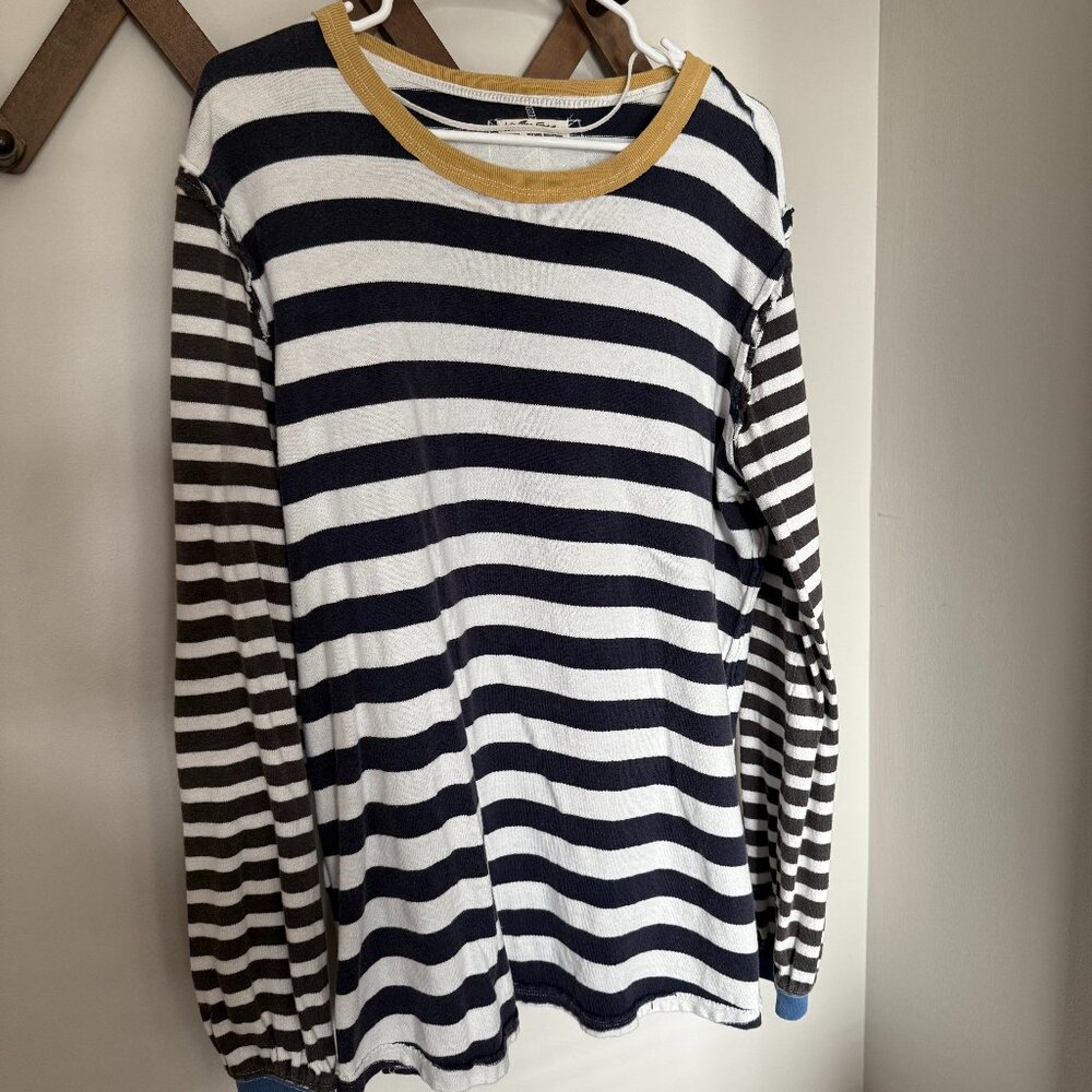 Free People Navy, White & Mustard Striped Long Sleeve Tee